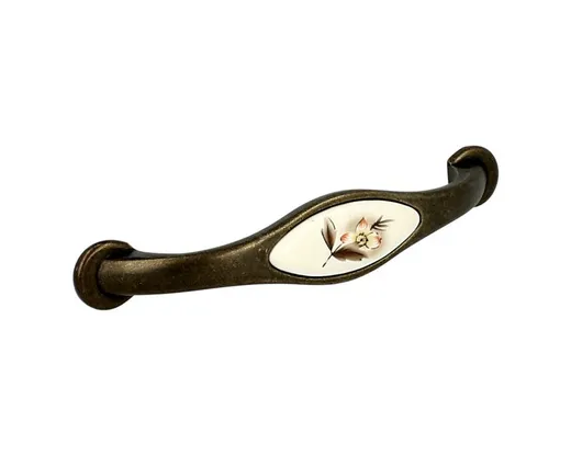 Uchwyt UP03 - antique english, porcelana biała kwiat / rozstaw 128 mm