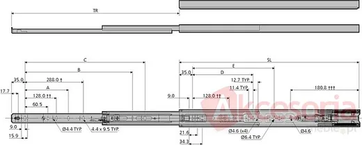 Prowadnica kulkowa DZ3832EC 55cm 36kg Z Hamulcem 100% Accuride