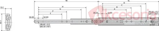 Prowadnica 5321 Samodociąg 70cm 120kg Wysuw Ponad 100% Accuride