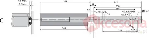Prowadnica DB5517-1552 bez łap montażowych do DAFR20 / dł. 35 cm / wysuw ponad 100%