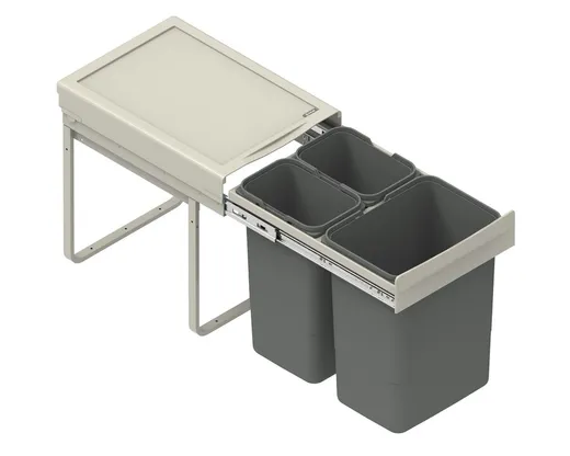 Pojemnik na odpady JC601 KB=400 NL=450 H=440 WYSOKI POTRÓJNY (2x9L/1x20L) tworzywo sztuczne srebrny DS
