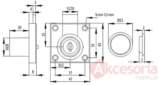 rysunek techniczny Zamek Patentowy X-954 Niklowany