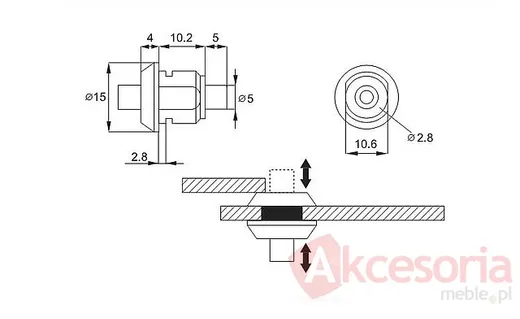 rysunek techniczny Zamek do szklanych drzwi Siso MINI - chrom / fi 12 mm