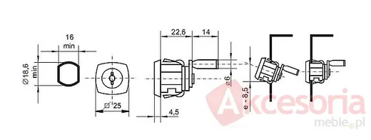 rysunek techniczny Zamek do drzwi metalowych Siso X-44/D - chrom
