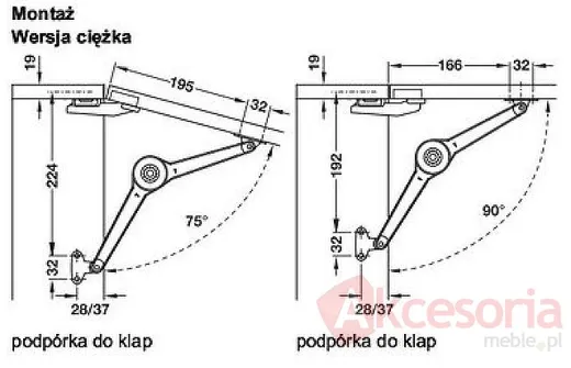 Podnośnik z Hamulcem Do Klap Ciężkich Drew. i ALU Szer od 45mm