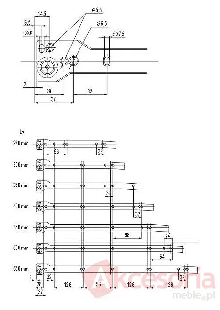Zestaw prowadnic i boków H=118mm Dł.300mm Biały Gamet