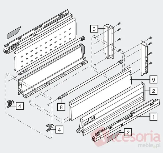 Szuflada Tandembox Wys.D=M+Boxside Dł.prowadnic 60cm 50kg SZARA