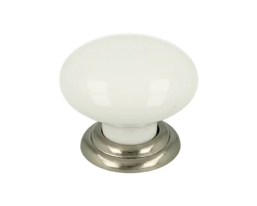 Gałka ROMANA SP65 - stal szlachetna, biała gładka porcelana - fi 34.5 mm