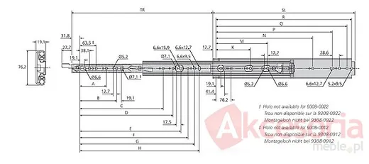 Prowadnica kulkowa 9308-0048 Z Blokadą 100% dł.121.92cm LEWA