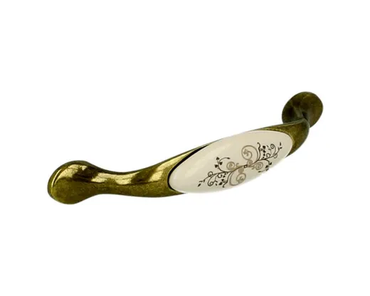 Uchwyt UP19 Mosiądz antyczny, Porcelana MLK-10 Rozstaw 96mm(W)