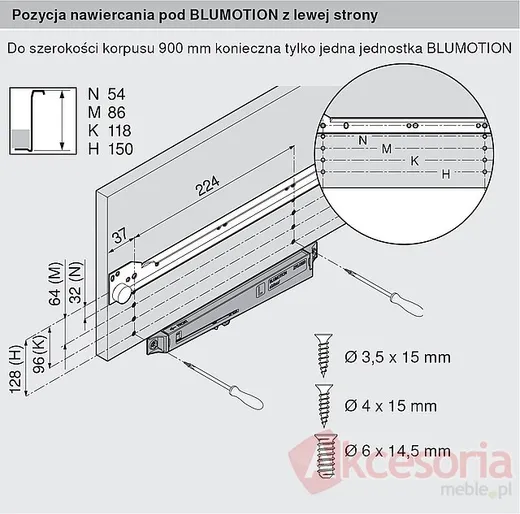 Szuflada METABOX 320N Z Hamulcem h=54mm 55cm Kremowa Wysuw 75%