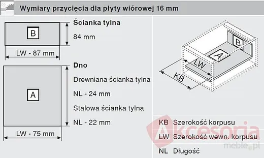 Tandembox ANTARO M=83mm 50cm Wewnętrzna CZARNA 30kg Z Hamulcem