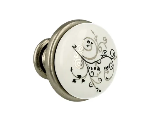 Gałka GP19 - nikiel patynowany, porcelana biała wzorek / fi 29 mm