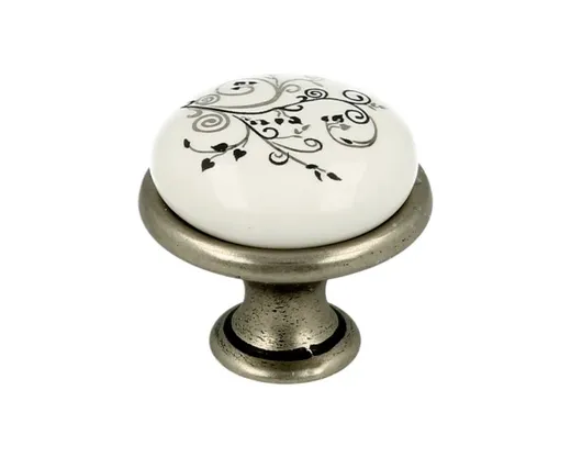 Gałka GP19 - nikiel patynowany, porcelana biała wzorek / fi 29 mm
