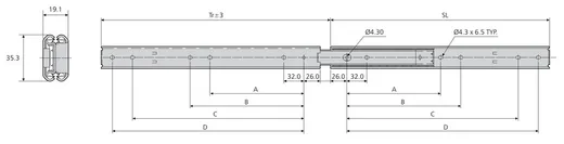 Prowadnica nierdzewna DS3031 do wysokich temperatur / dł. 65 cm / 60 kg / wysuw 100% 