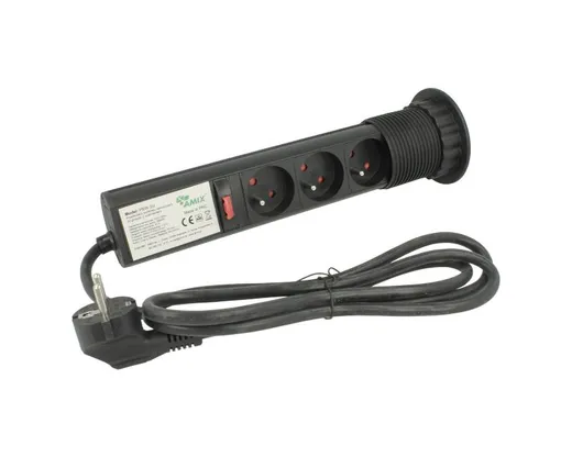 Przedłużacz biurkowy PBW-3U wpuszczany z uziemieniem - czarny / 60 mm / 3x gniazdo