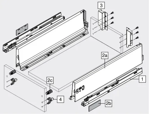 Szuflada TANDEMBOX ANTARO z hamulcem / wys. K=115 mm / dł. 45 cm / 30 kg / biały
