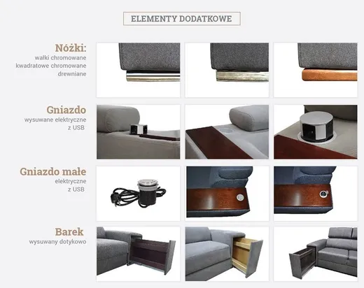 Sofa Loft 6 z regulowanymi zagłówkami