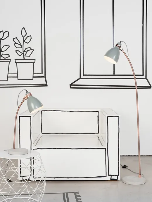Lampa podłogowa metalowa DENVER - miedziany/szary