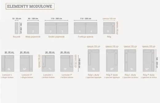 Narożnik LOFT 81 z pojemnikiem i pufami