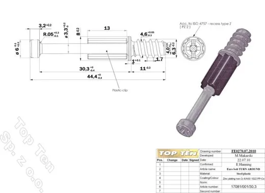 Trzpień do mimośrodu 6.3×30.3mm z gwintem euro 11mm