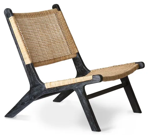 Fotel lounge z drewna tekowego - czarny/naturalny