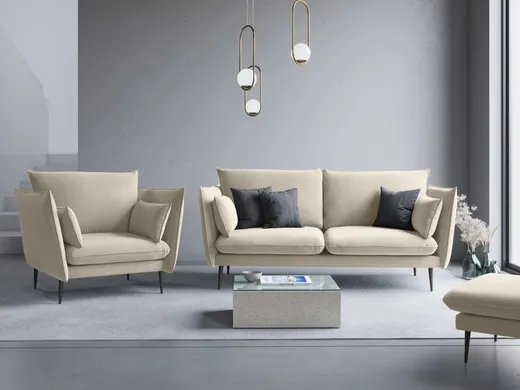 Aksamitna sofa 2-osobowa AGATE - czarne nogi