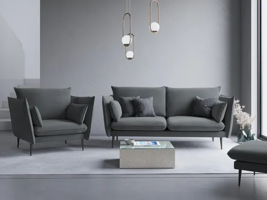 Aksamitna sofa 2-osobowa AGATE - czarne nogi