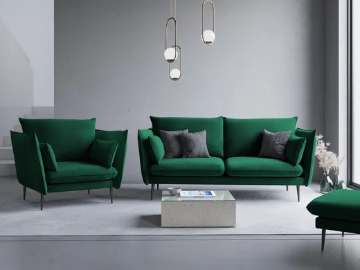 Aksamitna sofa 2-osobowa AGATE - czarne nogi