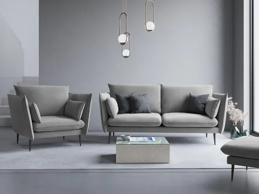 Aksamitna sofa 3-osobowa AGATE - czarne nogi