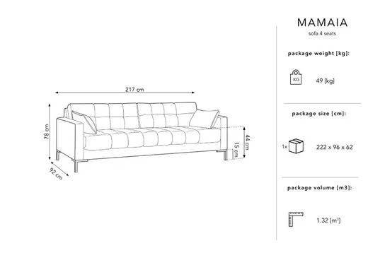 Aksamitna sofa 4-osobowa MAMAIA - czarne nogi