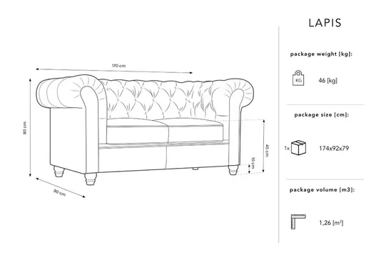 Aksamitna sofa 2-osobowa LAPIS