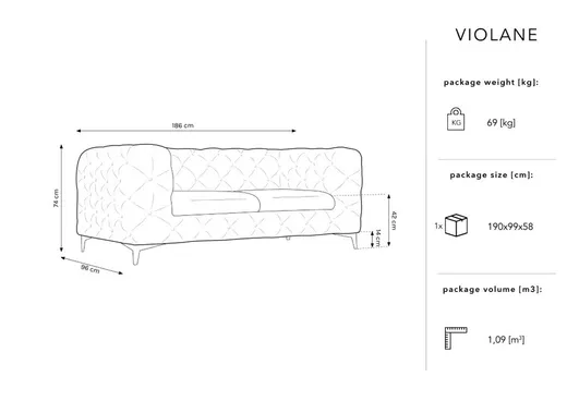 Aksamitna sofa 2-osobowa VIOLANE