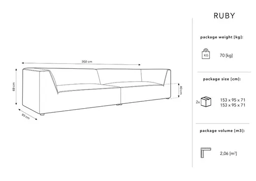 Aksamitna sofa 4-osobowa RUBY