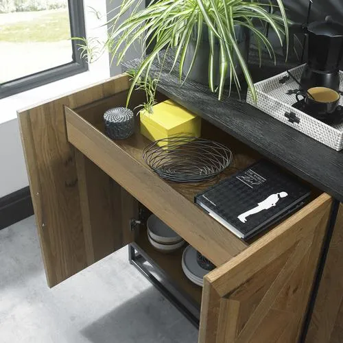 Komoda drewniana 4D2S INDUS - dąb/czarny