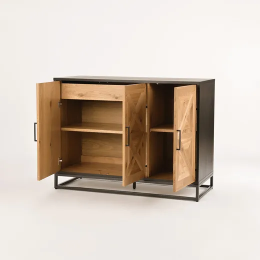 Komoda drewniana 3D1S INDUS - dąb/czarny