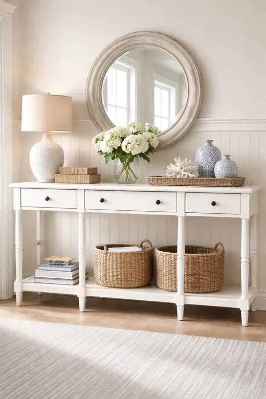 Konsola z szufladami i półką AVOLA ANTIQUE WHITE 3S - biały