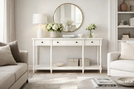 Konsola z szufladami i półką AVOLA ANTIQUE WHITE 3S - biały