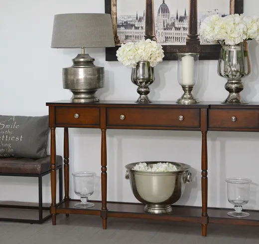 Konsola z szufladami i półką AVOLA ANTIQUE MAHOGANY 3S - mahoniowy