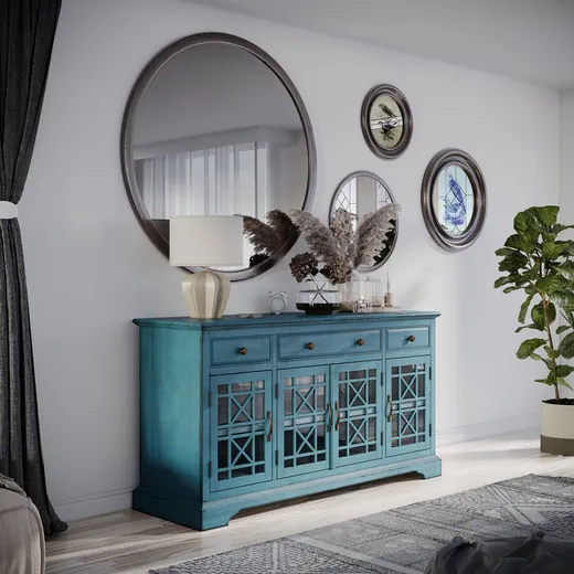 Komoda czterodrzwiowa AVOLA ANTIQUE BLUE 4D/3S - turkusowy