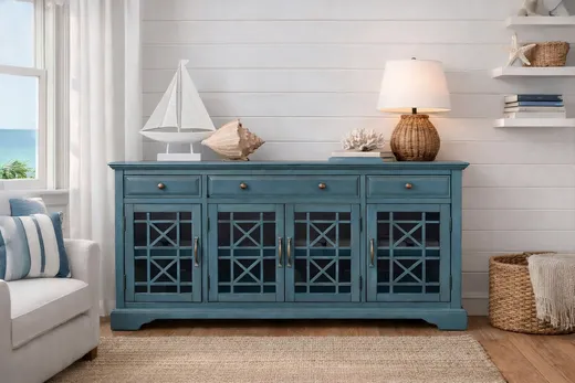 Komoda czterodrzwiowa AVOLA ANTIQUE BLUE 4D/3S - turkusowy