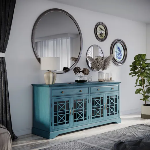 Komoda czterodrzwiowa AVOLA ANTIQUE BLUE 4D/2S - ciemnoniebieski
