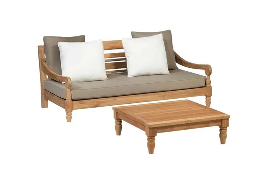 Sofa 2-osobowa z drewna tekowego KAWANG - taupe