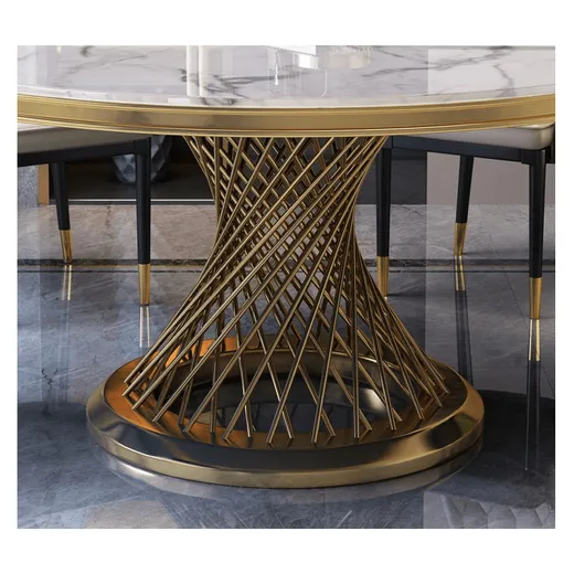 Stół okrągły EMPORIO GOLD 130 cm - biały/złoty