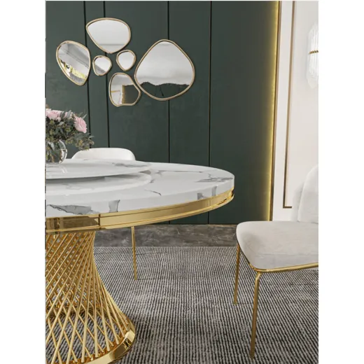 Stół okrągły EMPORIO GOLD 130 cm - biały/złoty