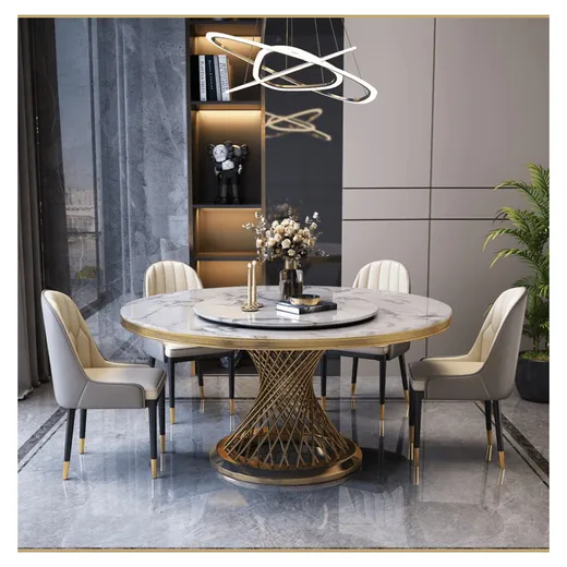 Stół okrągły EMPORIO GOLD 130 cm - biały/złoty