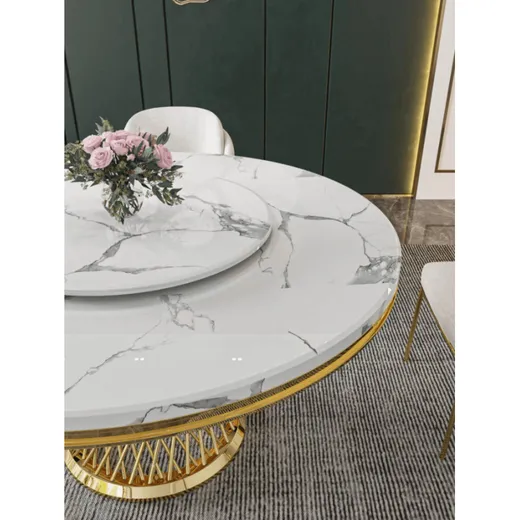 Stół okrągły EMPORIO GOLD 130 cm - biały/złoty