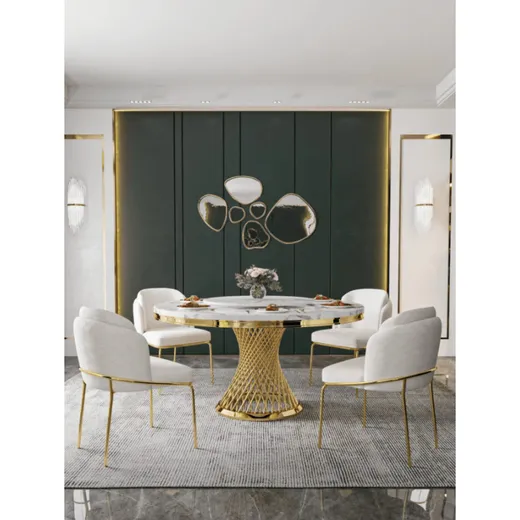 Stół okrągły EMPORIO GOLD 150 cm - biały/złoty