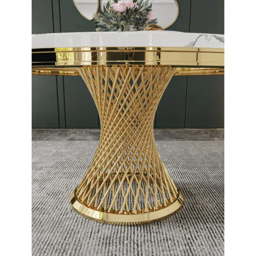 Stół okrągły EMPORIO GOLD 150 cm - biały/złoty