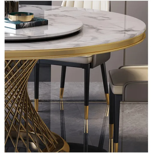 Stół okrągły EMPORIO GOLD 150 cm - biały/złoty